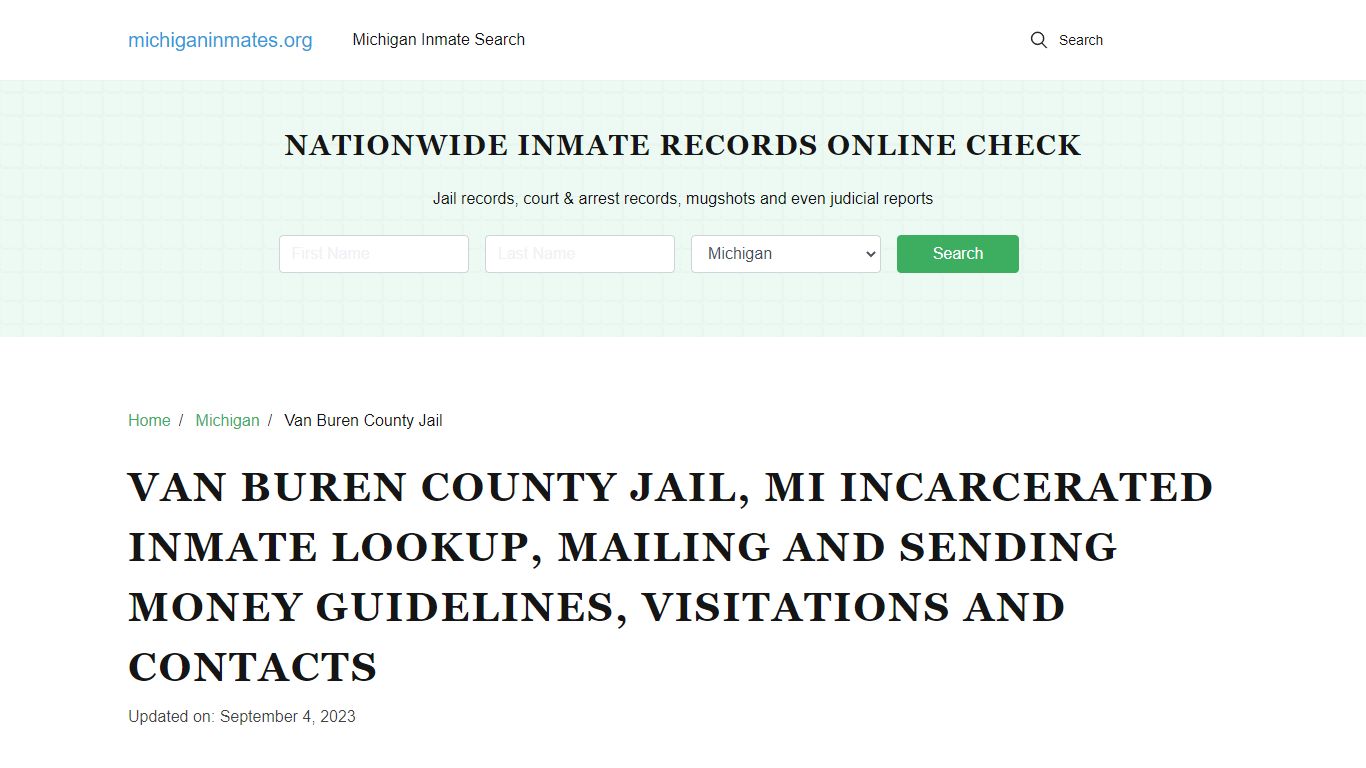 Van Buren County Jail, MI Incarcerated Inmate Lookup, Mailing and ...